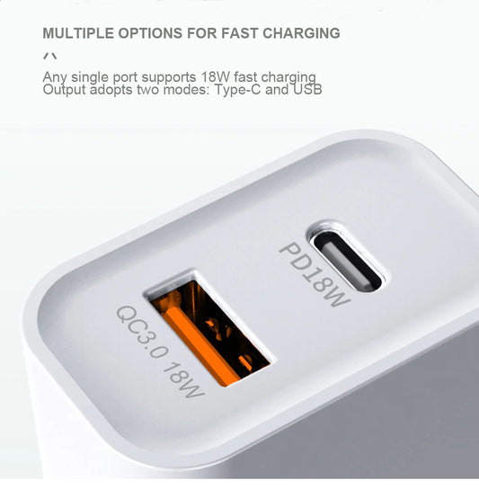 USP 20W QC 3.0 Dual Port USB-A USB-C PD Fast Wall Charger White - Safe Charge,Ch image 1