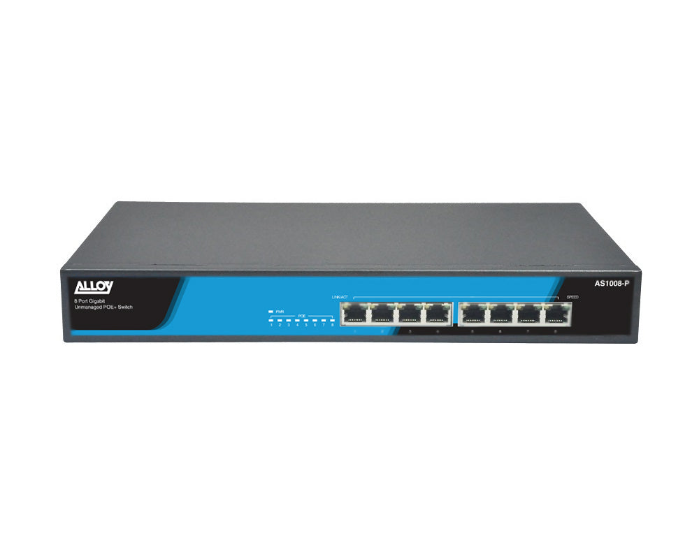 Alloy AS1008-P 8 Port Unmanaged Gigabit 802.3at PoE Switch, 150 Watts image 0