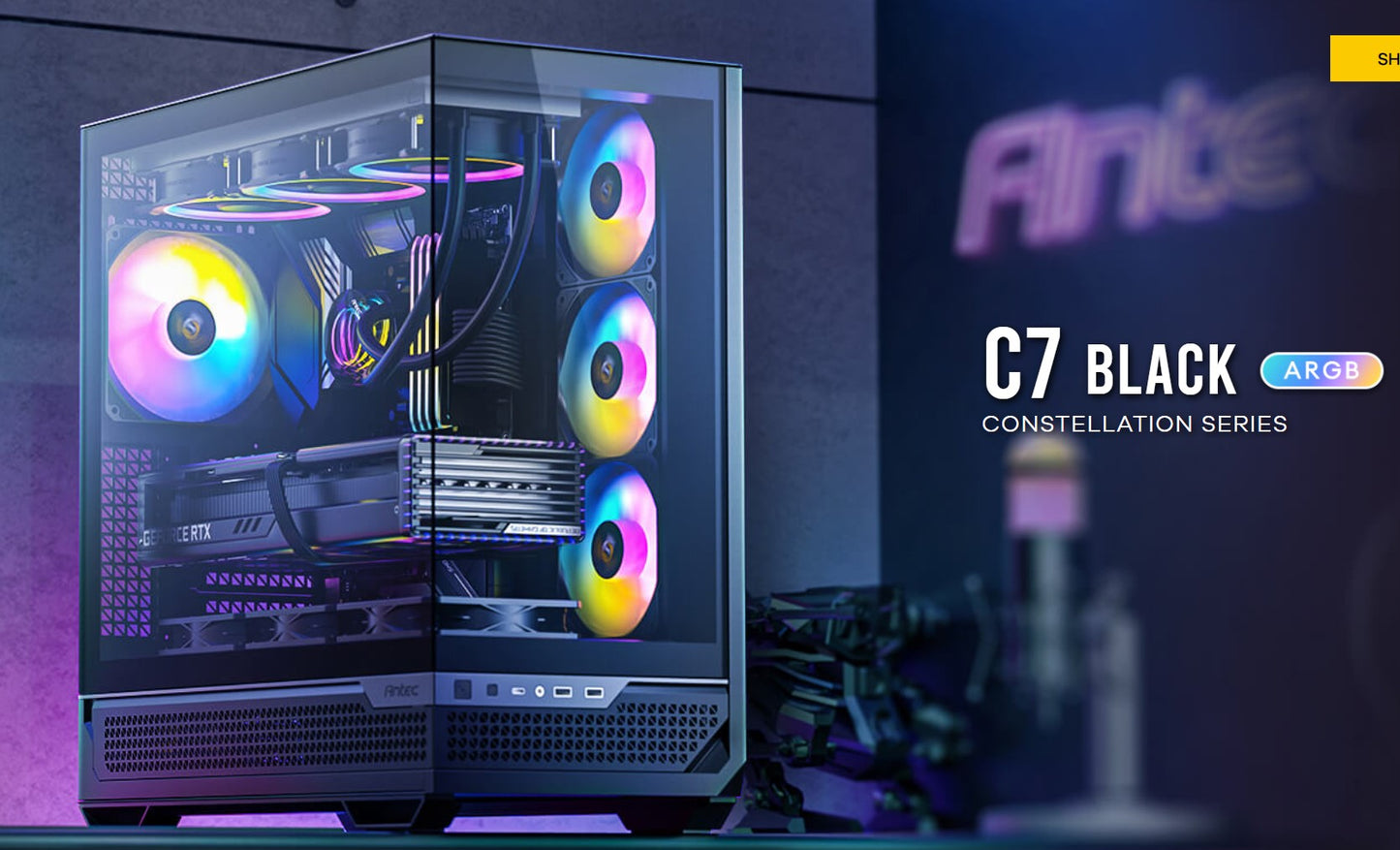 Antec C7-ARGB E-ATX Seamless Panoramic 270 View, USB-C, 4x ARGB PWM Fans. Side R image 0