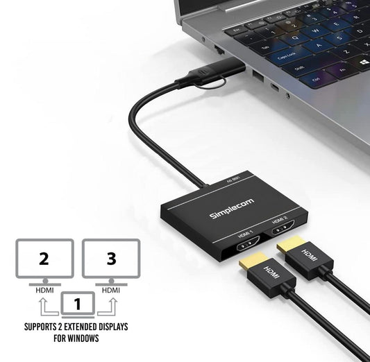 Simplecom DA327 USB 3.0 or USB-C to Dual HDMI Display Adapter for 2x 1080p Exten image 1
