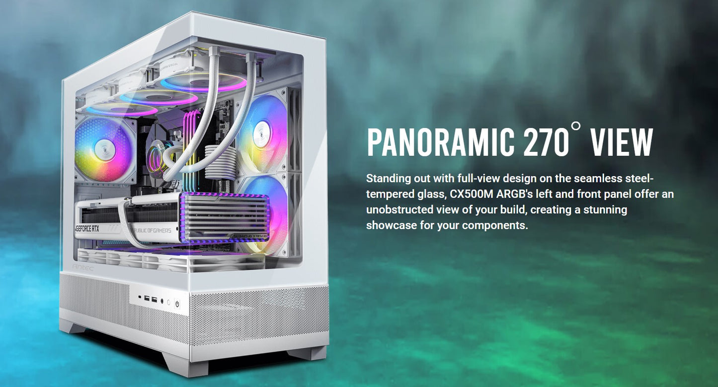 Antec CX500M ARGB White Seamless mATX, ITX, USB-C, Up to 6 Fans. 3 x RGB includ image 0