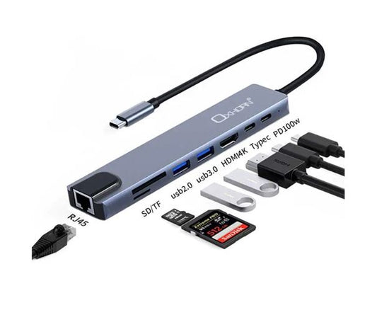 Oxhorn SuperSpeed 8-in-1 USB C to HDTV Adapter Hub 1xHDMI 4K 1xEtherne LAN 2 xUS image 1