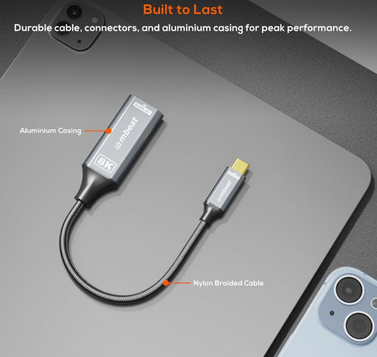mbeat Tough Link 8K USB-C to DP Adapter - Space Grey USB-C (male) to DisplayPort image 1