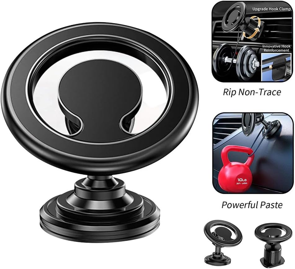 Pisen 2-in-1 Car Air Vent and Dashboard Mount Phone Holder - Magnetic Hook, Easy to Install, 360 Rotation, Compatible with iPhone 12/13/14/15/Pro/Pro Max/Mini, Samsung Galaxy, LG, Sony