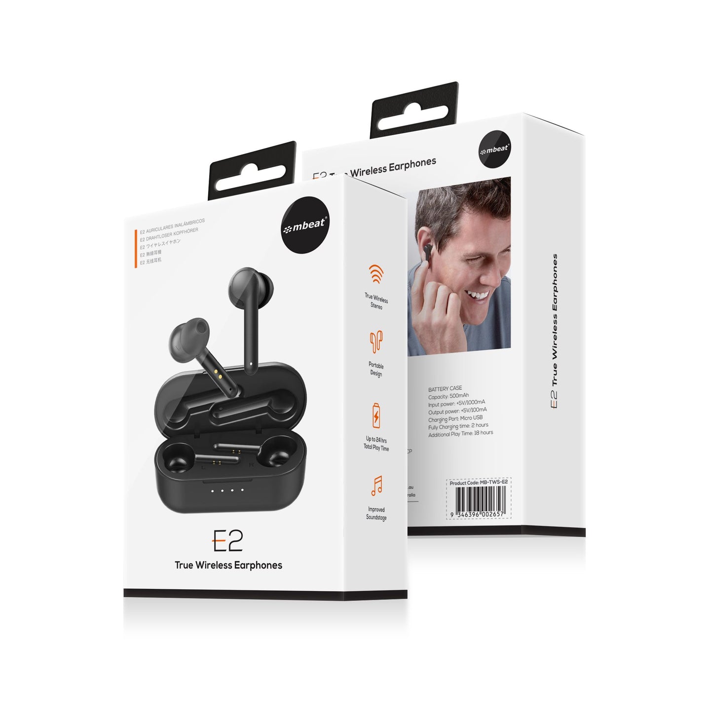 mbeat® E2 True Wireless Earbuds/Earphones - Up to 4hr Play time, 14hr Charge Ca image 3