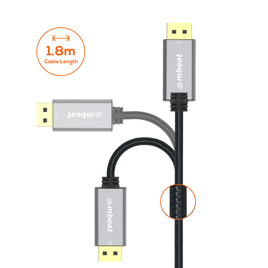 mbeat Tough Link 1.8m 4K/60Hz Display Port to HDMI Cable - Connects DisplayPort image 1