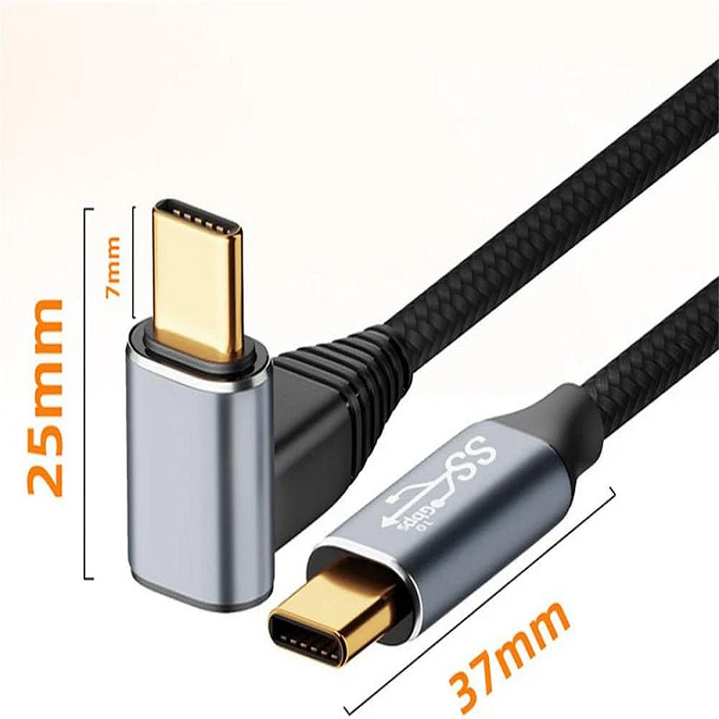 Pisen Braided USB-C to USB-C Right Angle Cable (1M) - Black, 100W Power, Suppor image 3
