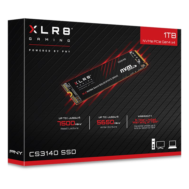 PNY CS3140 1TB NVMe Gen4 SSD for PS5 7500MB/s 5650MB/s R/W 700TBW 350K/700K 2M h image 1