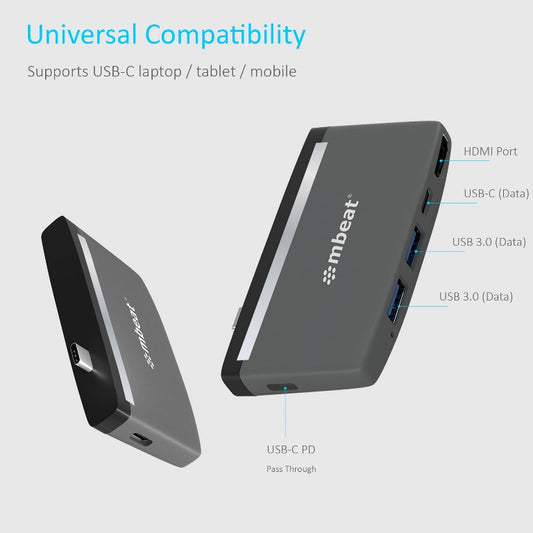 mbeat® Essential Pro 5-IN-1 USB- C Hub ( 4k HDMI Video, USB-C PD Pass Thro image 1