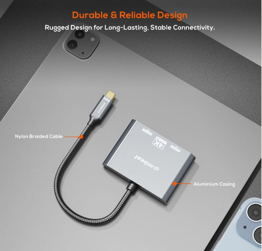 mbeat Tough Link USB-C to DP&HDMI Dual 4K/60Hz MST Adapter 4K (3840x2160) @ 60Hz image 1