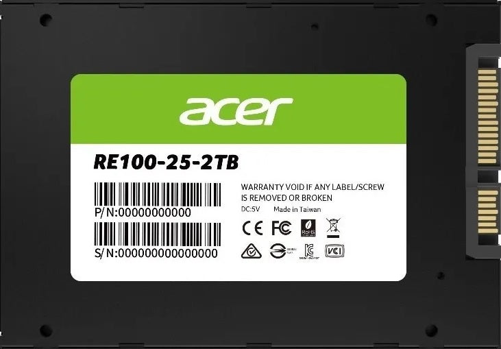 ACER RE100-2TB SSD 2.5 SATA lll Writing Speed 503 MB/s Reading Speed 558 MB/s BL.9BWWA.110 -5 Year Warranty