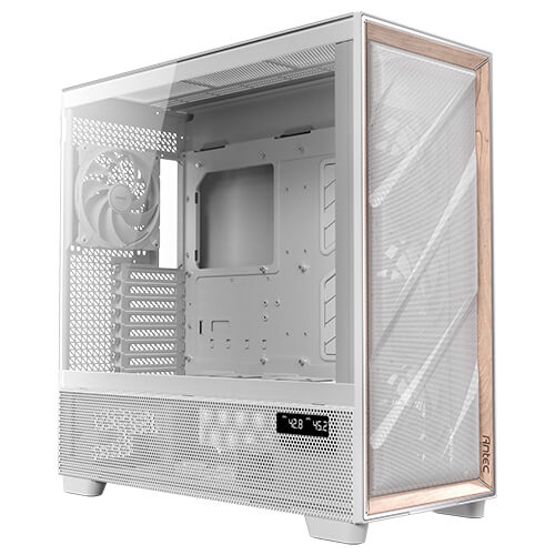 Antec Flux Pro EUV - White, Full Tower, E-ATX/ATX/Micro-ATX/ITX, Tempered Glass, Wood Front, USB-C, 6× PWM Fans, 2Yr Wty
