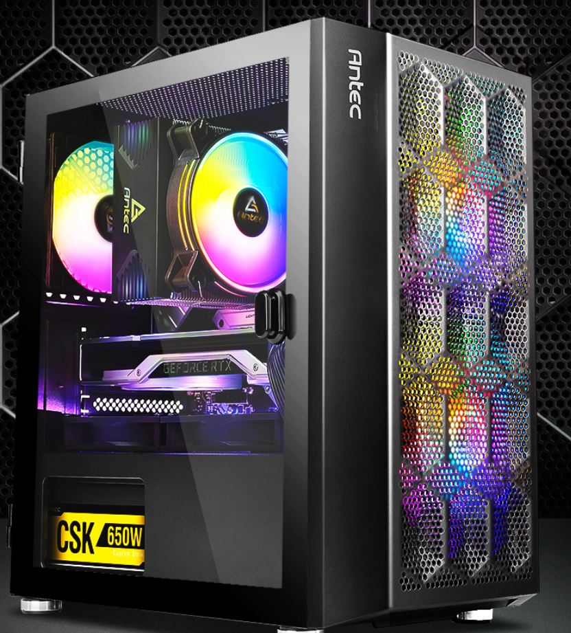 Antec NX200M RGB - Black, Mini Tower, Micro-ATX/ITX, Tempered Glass, 3× RGB Fans, 240mm Radiator, 275mm GPU, 1Yr Wty