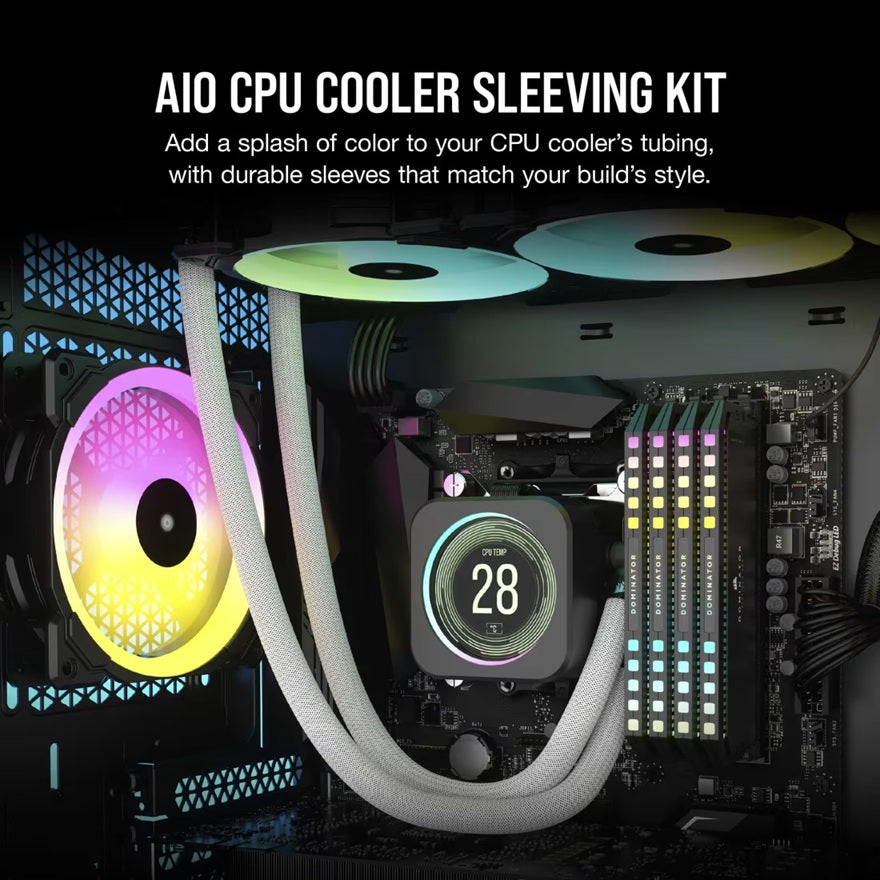 Corsair Sleeving Kit for AIO CPU Coolers - 400mm - White, TWO-YEAR WARRANTY