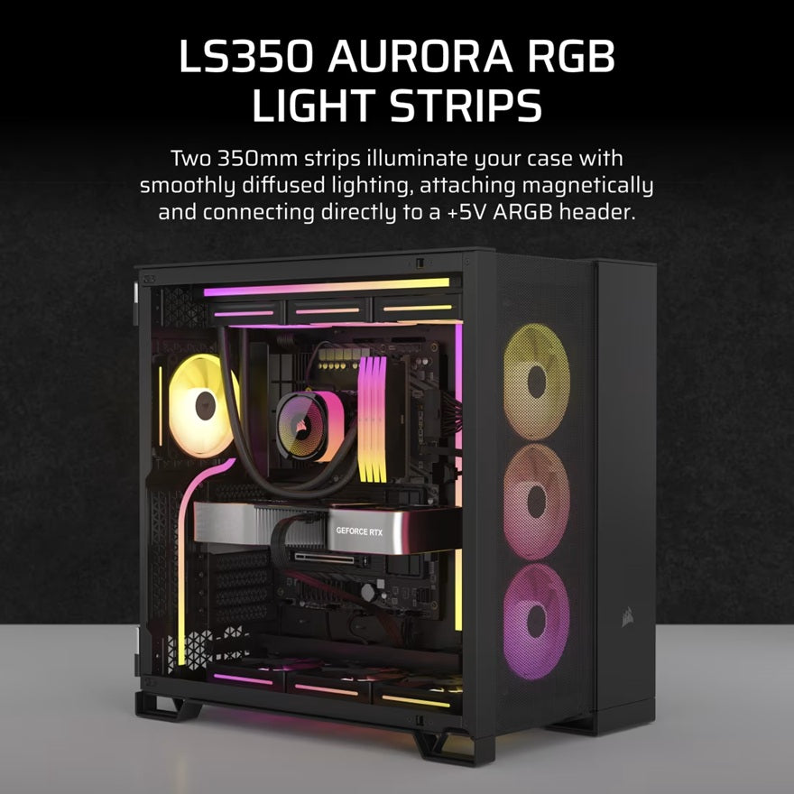 Corsair LS350 Aurora RGB Light Strips - 350mm – 350×10×10mm, black, magnetic mount, addressable LEDs, iCUE compatible, flexible