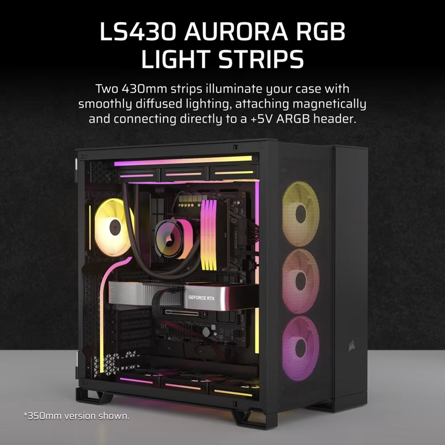 Corsair LS430 Aurora RGB Light Strips - 430mm – 430×10×10mm, black, magnetic mount, addressable LEDs, iCUE compatible, flexible