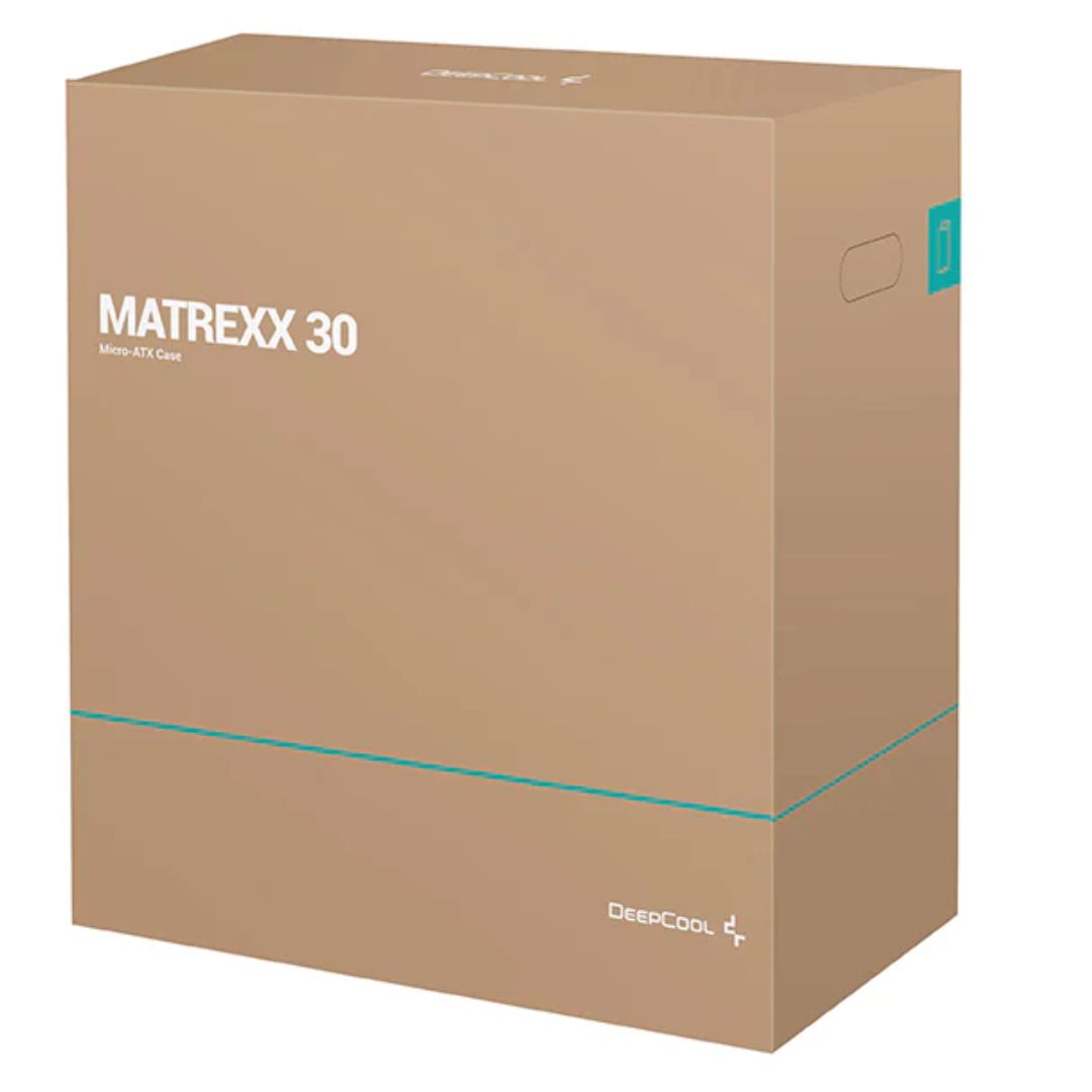 DeepCool MATREXX 30 Full Tempered Glass Side Panel M-ATX Case, 1x 120mm Black Fa