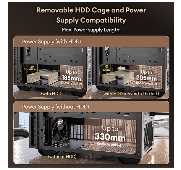 OKINOS Cypress 3 Genuine Walnut Wood MicroATX with 4×120mm, USB-C, 3 Pin Non-P