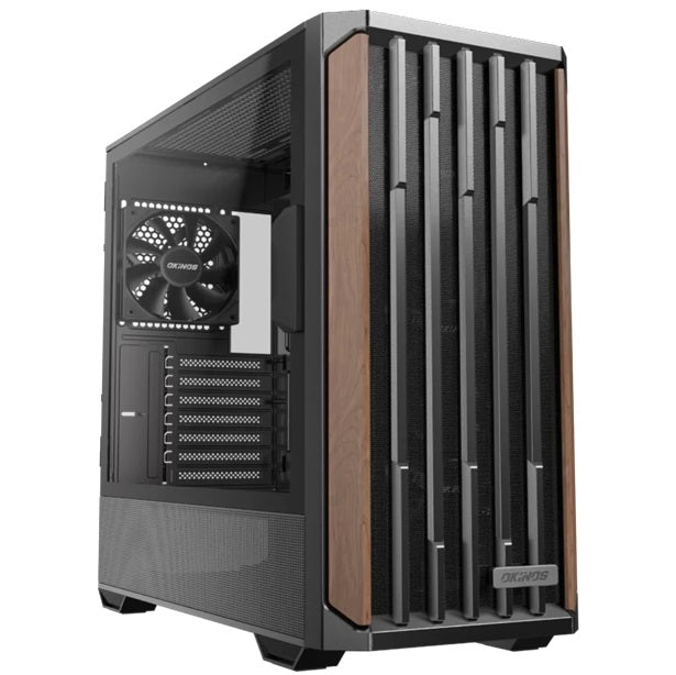 OKINOS Cypress 7 Wood, Mid Tower Gaming PC Case, ATX/M-ATX/ITX, Tempered Glass, USB-C 10Gbps, 4x120mm PWM Fans, GPU ≤415mm, CPU ≤165mm