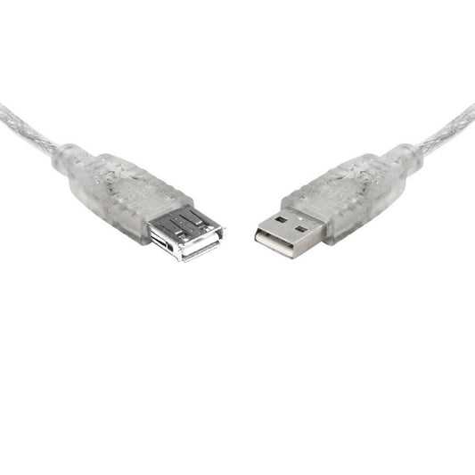 8Ware USB 2.0 Extension Cable 0.25m — USB-A Male to Female, Transparent Metal Sheath