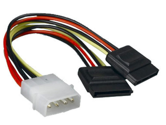 Astrotek Internal Power to SATA Molex Cable β 4-Pin Molex to 2x 15-Pin SATA, 18AWG, RoHS