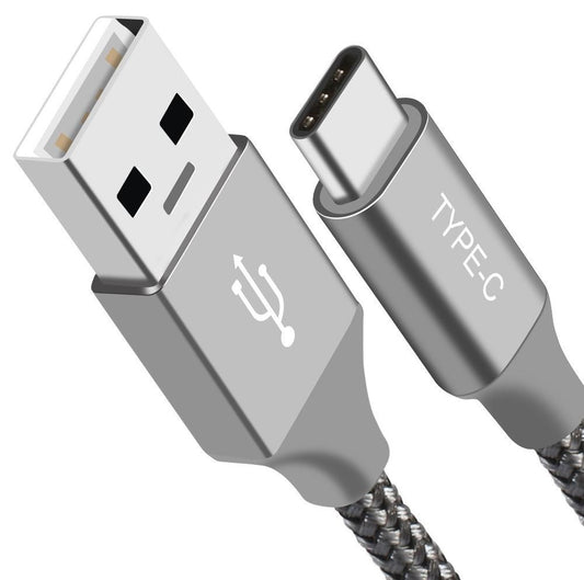 Astrotek USB-C Braided Cable 1m — Data Sync & Charge, Silver, Heavy Duty