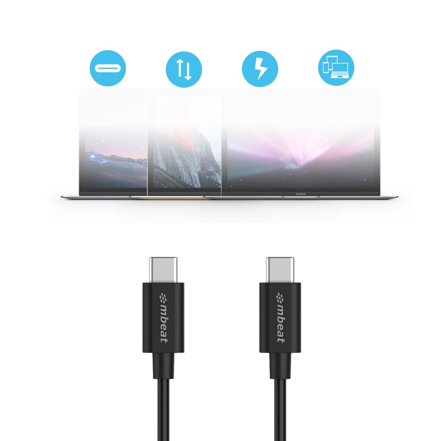 mbeat Prime USB-C to USB-C 2.0 Charge & Sync Cable 2m — High Quality, Fast Charge