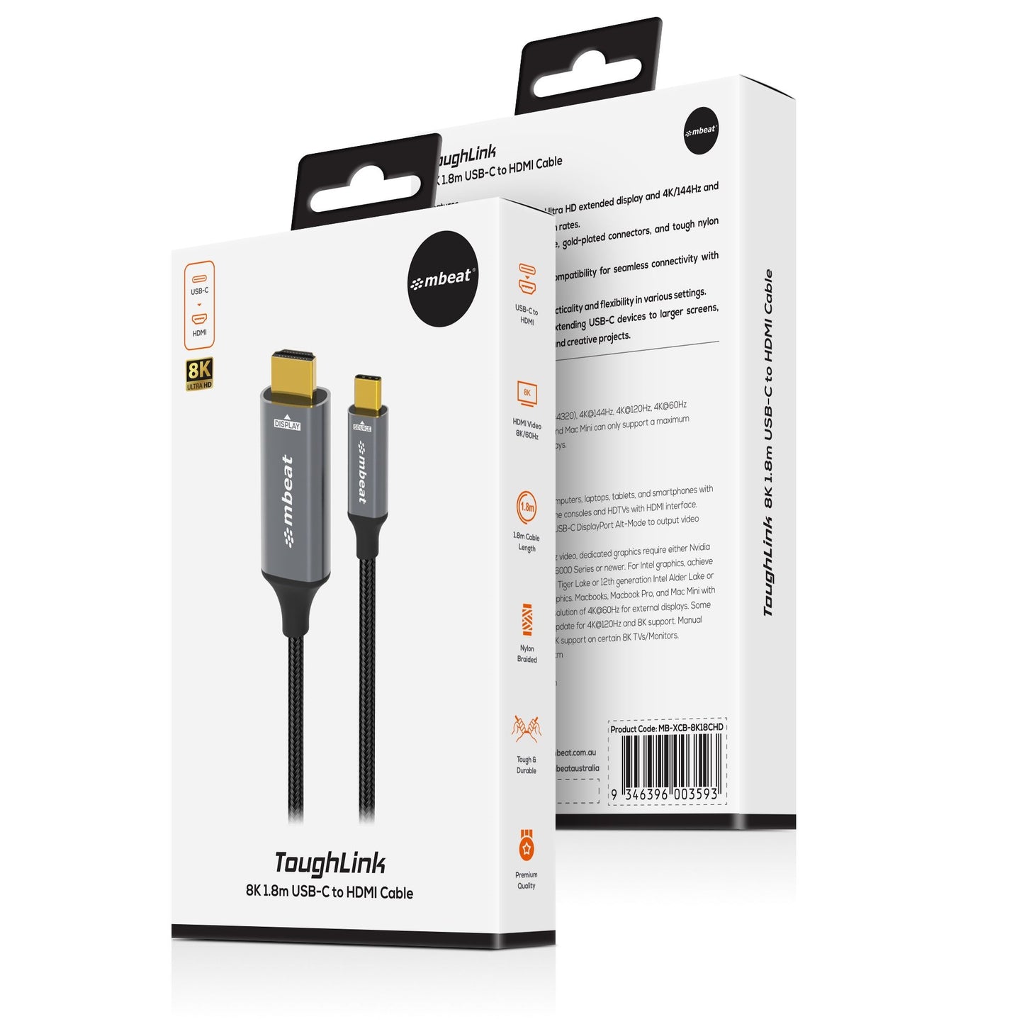 mbeat Tough Link 8K 1.8m USB-C to HDMI Cable Host Interface: USB-C Output Inter