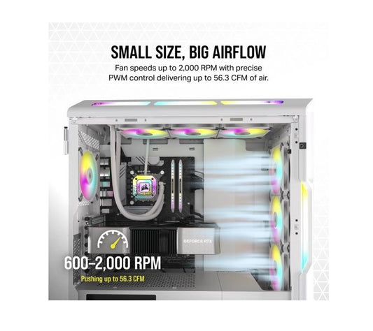 Corsair AF SLIM Series, AF120 RGB SLIM WHITE, 120mmx15mm Fluid Dynamic Bearing RGB PWM Fan, Dual Pack with Lighting Node CORE