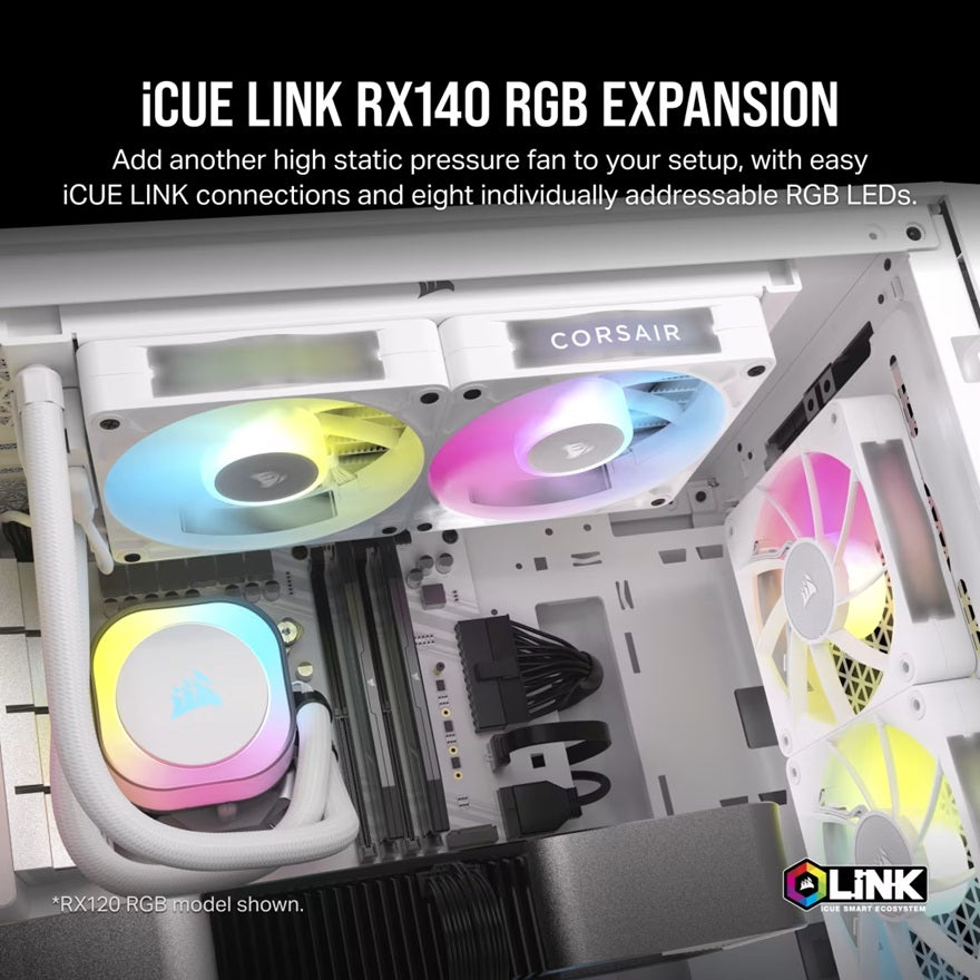 Corsair RX140 RGB White, Single Fan PWM. AirGuide Magnetic Bearing. High Airflow and Efficient. Case White Fan