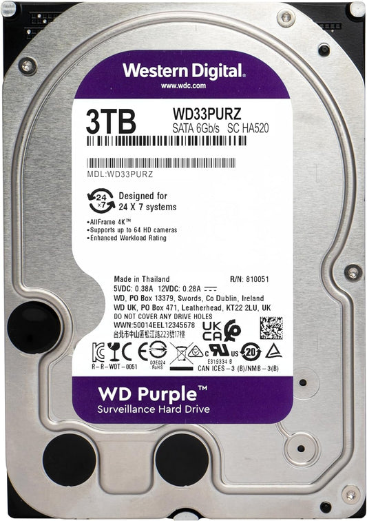 Western Digital WD Purple 3TB 3.5' SATA Surveillance HDD 256MB Cache 3-Year Limited Warranty