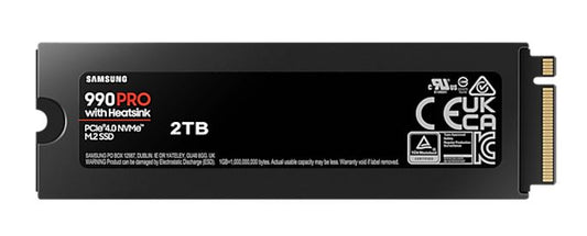 Samsung 990 Pro 2TB with Heatsink Gen4 NVMe SSD 7450MB/s 6900MB/s R/W 1550K/1200K IOPS 1200TBW 1.5M Hrs MTBF for PS5 5yrs Wty