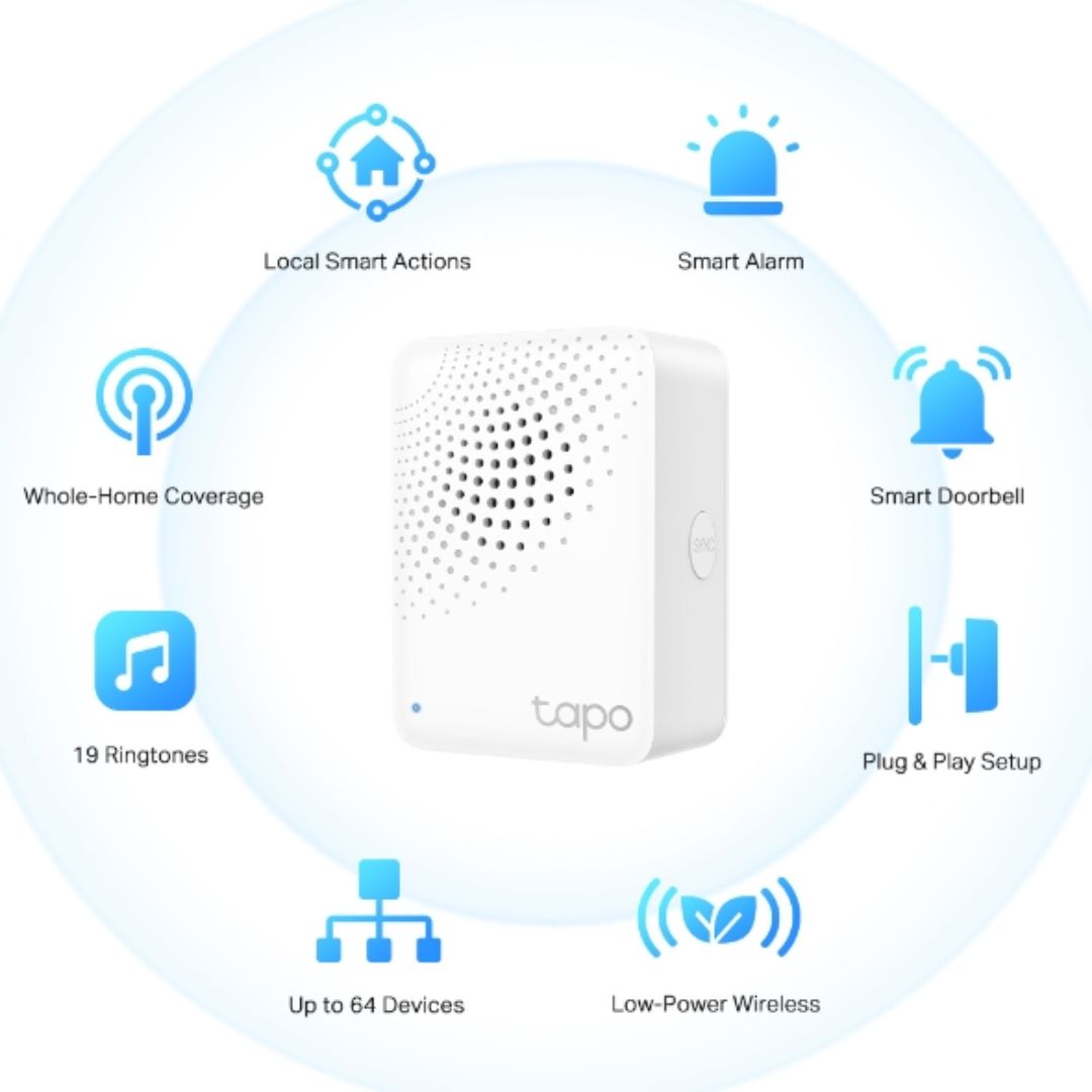 TP-Link Tapo Smart IoT Hub with Chime, Whole-Home Coverage, Low-Power Wireless Protocol , Smart Alarm, Smart Doorbell (Tapo H100)
