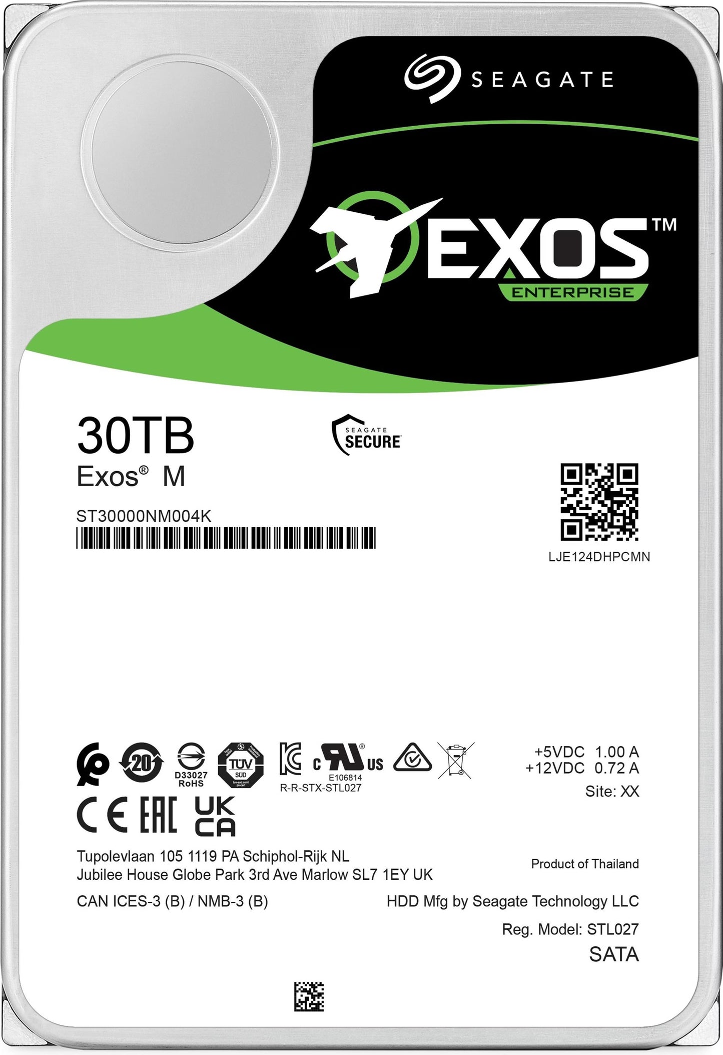 Seagate Exos M 30TB, Enterprise Internal Hard Drive HDD 3.5', 6GB/s, SATA 7200RPM, 512MB, 5YR WTY