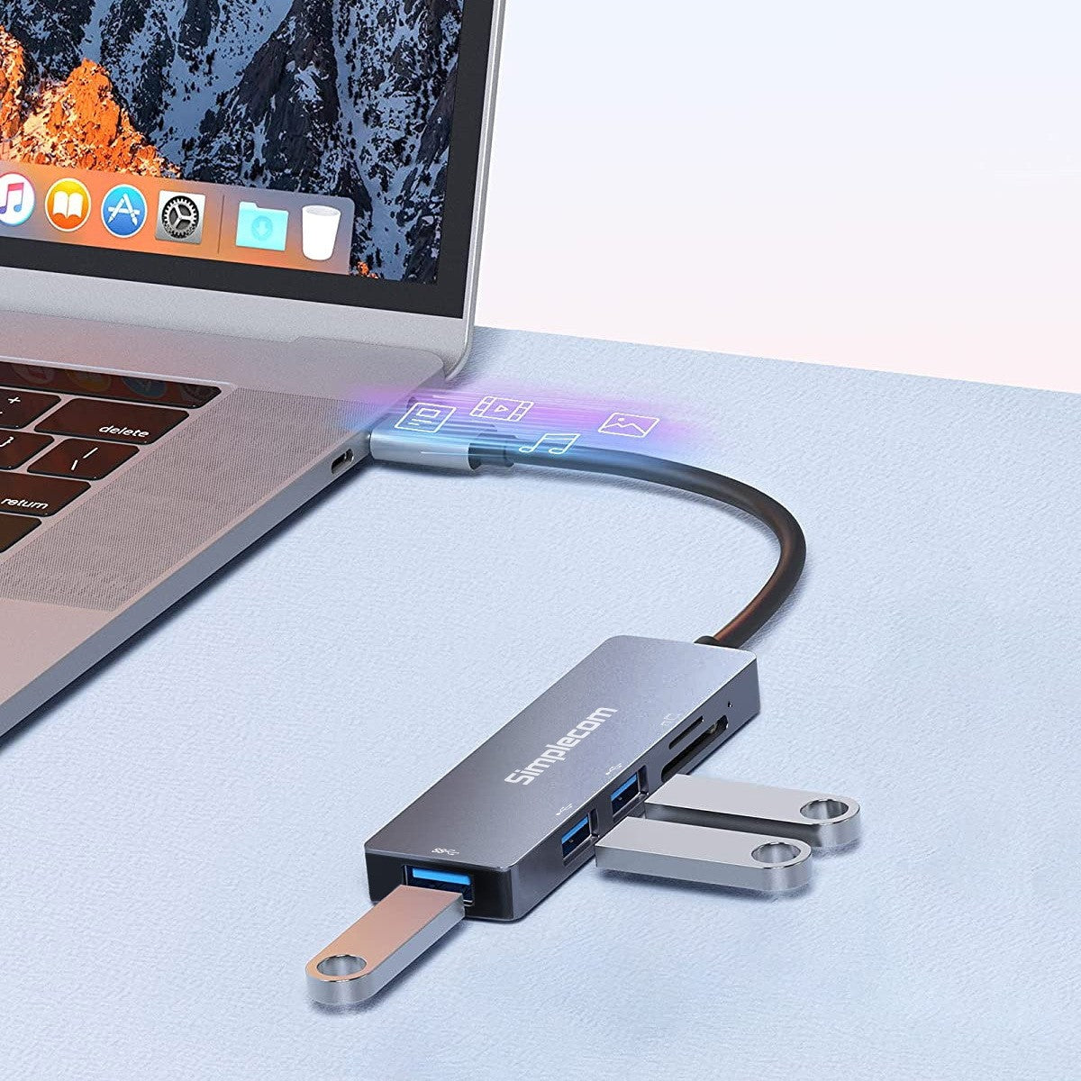 Simplecom CH255 USB-C 5-in-1 Multiport Adapter 3-Port USB-A Hub with SD MicroSD