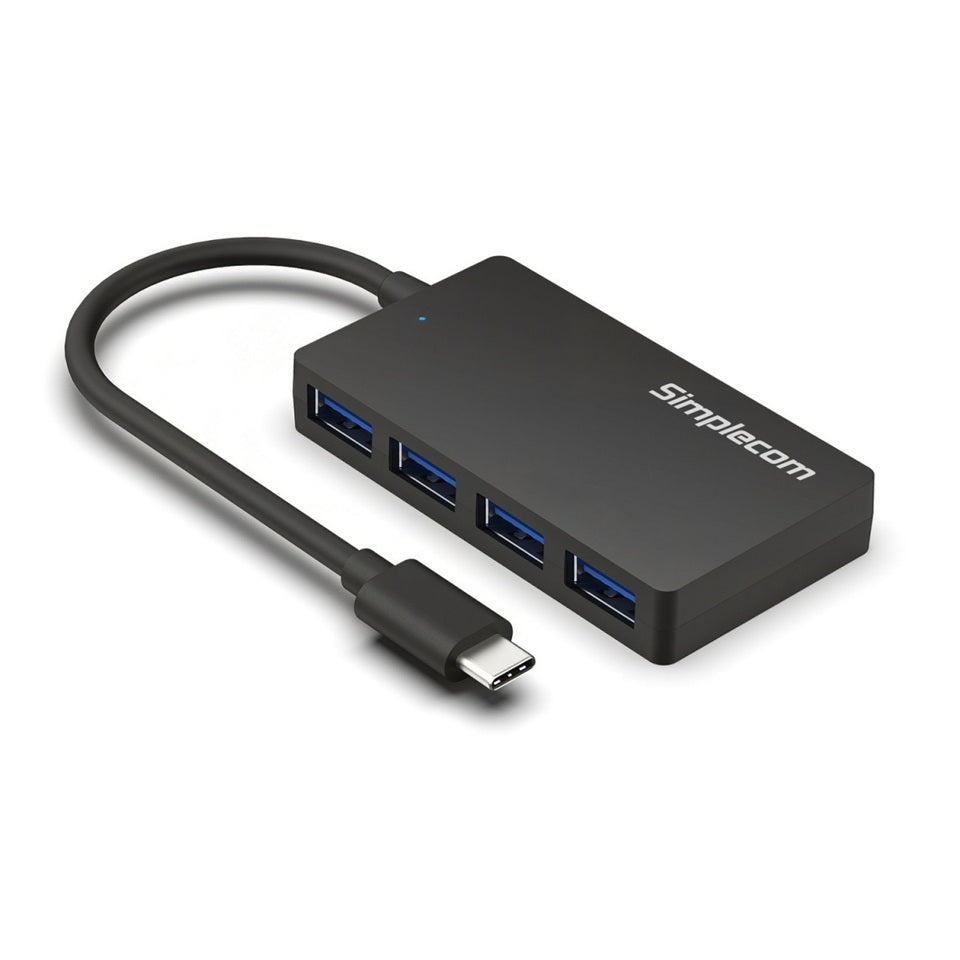 Simplecom CH350 SuperSpeed USB-C to 4xtUSB-A Hub USB 3.2 Gen1, 5Gbps, plug & play, bus-powered, ABS, 76×41×11mm, 35g, 15cm cable, Win/macOS compatibe