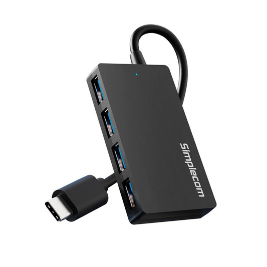Simplecom CH350 SuperSpeed USB-C to 4xtUSB-A Hub USB 3.2 Gen1, 5Gbps, plug & play, bus-powered, ABS, 76×41×11mm, 35g, 15cm cable, Win/macOS compatibe