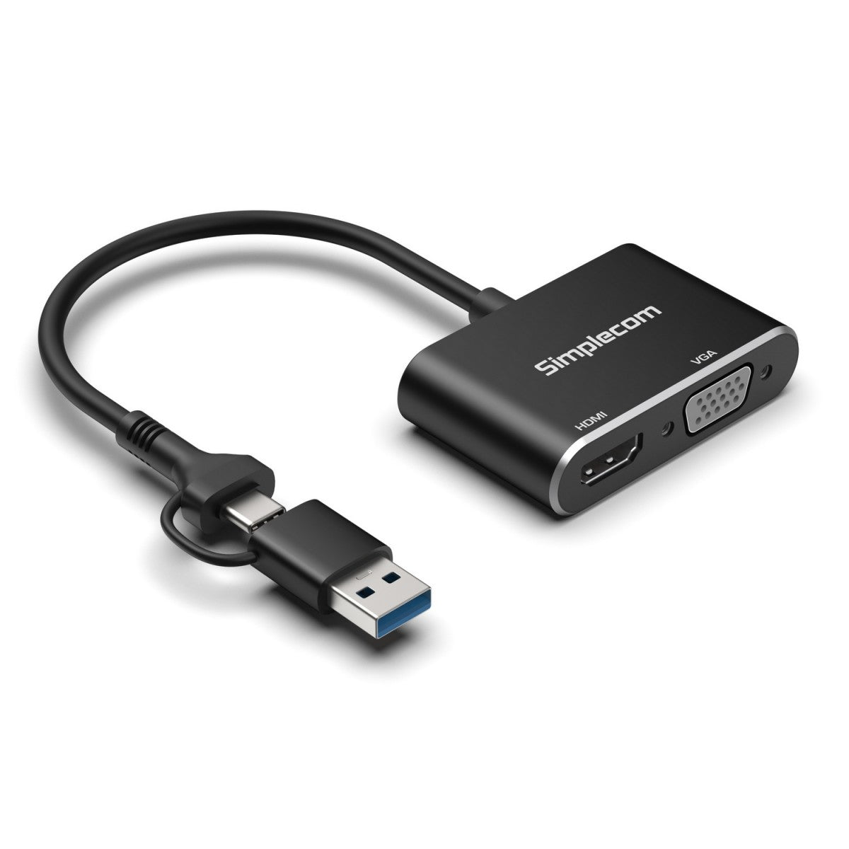 Simplecom DA326C USB 3.0 and USB-C to HDMI + VGA Video Card Adapter Full HD 1080