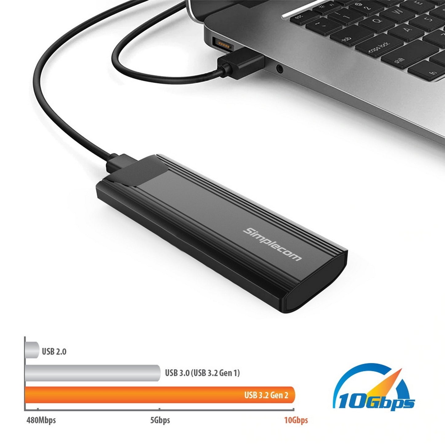 Simplecom SE504v2 NVMe / SATA Dual Protocol M.2 SSD USB-C Enclosure Tool-Free US