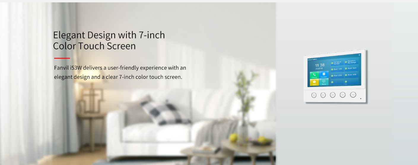 Fanvil i53W Indoor SIP Station, 6 SIP Lines, 5 Buttons, PoE, 7' Colour Touch Screen, Linux, ONVIF, 2Yr Warranty