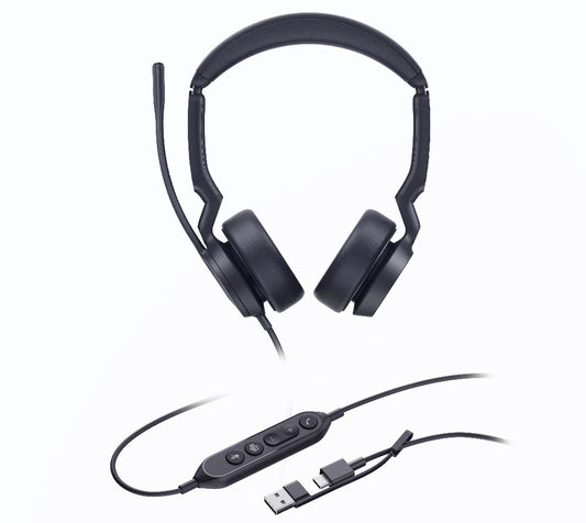 Yealink UH44 Dual Teams USB-C/A Microsoft Certified Teams USB Wired HeadsetDual Noise-Canceling Microphones 35mmSpeaker Busylight Leather Ear Cushions