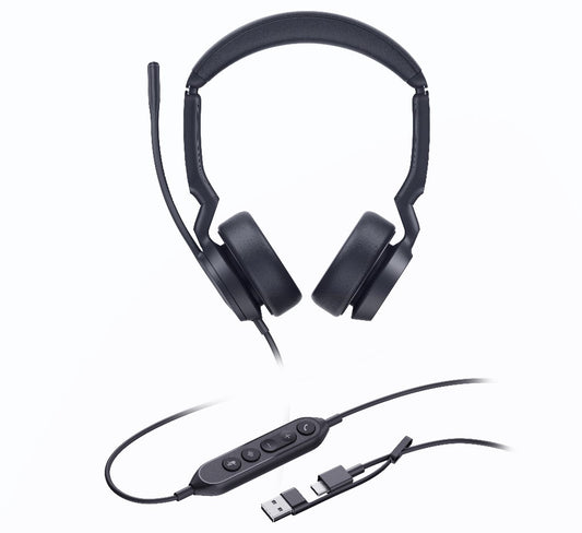 Yealink UH44 Dual UC USB-C/A Unified Communications USB Wired Headset Dual Noise-Canceling Microphones 35mmSpeaker Busylight Leather Ear Cushions