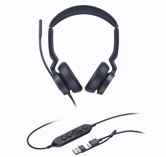 Yealink UH46 Dual UC USB-C/A Unified Communications USB Wired Headset 3-Noise-Canceling Microphones 35mm Speaker Busylight Leather Controller