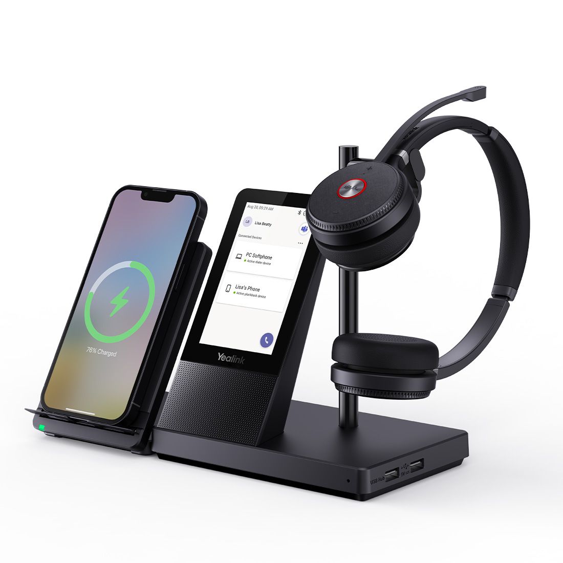 Yealink WH66 Dual Teams DECT Wireless Headset, UC Workstation, HD Voice, 2-Mic Noise Cancellation&330° Adjustable, Leather Ear Cushions, Teams, Zoom