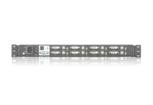 Aten Rackmount KVM Switch Single Rail 8 Port DVI USB w/ 17.3' LCD Display, 2x Custom KVM Cables, 1920x1200@60hz Display, LED Illumination