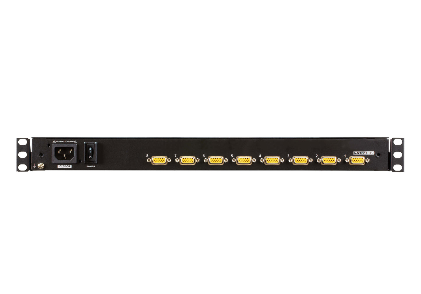 Aten Rackmount KVM Switch 8 Port VGA w/ 18.5' LCD Display, 2x Custom KVM Cables Included, 1366x768@60hz Display, Short Depth Design