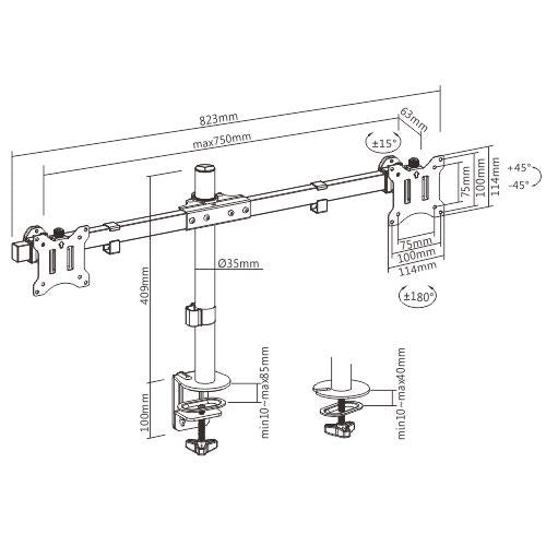 Brateck Pole Mount Dual-Screen Monitor Mount Fit Most 17'-32' Monitors, Weight Capacity (per screen): 9kg VESA 75x75/100x100 (LS)