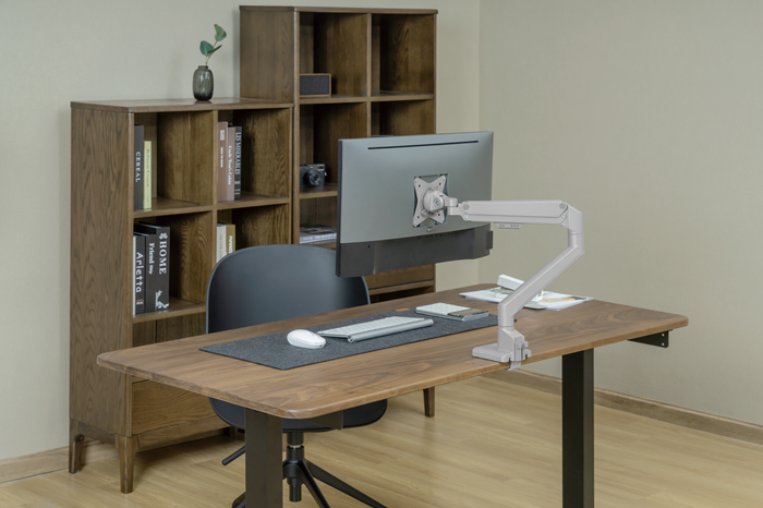 Brateck Single Monitor Thin Gas Spring Monitor Arm Fit Most 17'-32' Monitors, Up to 9kg per screen VESA 75x75/100x100 Matte Silver (LS)