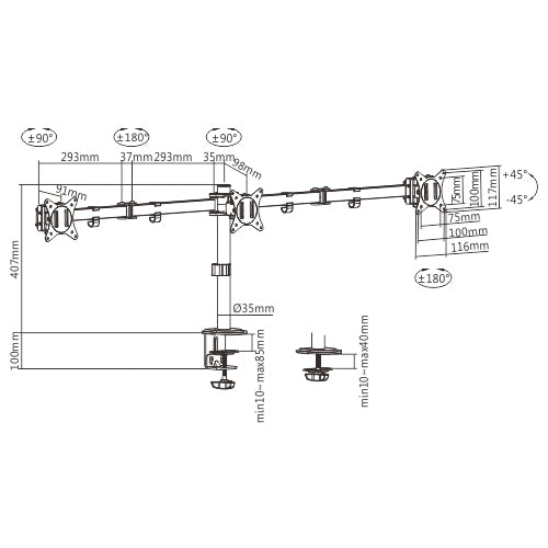 Brateck Triple-Monitor Steel Articulating Monitor Mount Fit Most 17'-27' Monitor Weight Capacity (per screen):7kg, VESA: 75x75,100x100(Black) (LS)