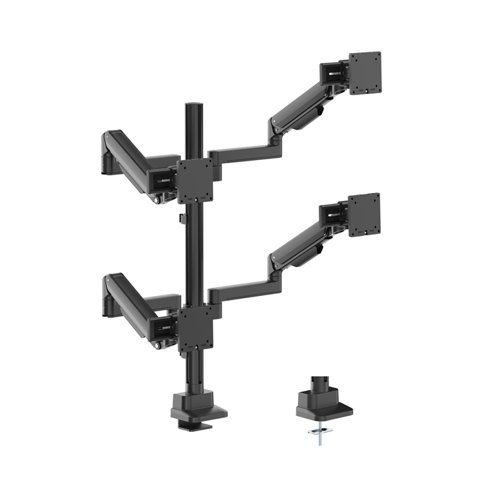 Brateck Modular Mechanical Spring Quad Monitor Arm with Sliders, from 17'-40', weight capacity (per flat screen) 11kg, 180° Rotation (LS)